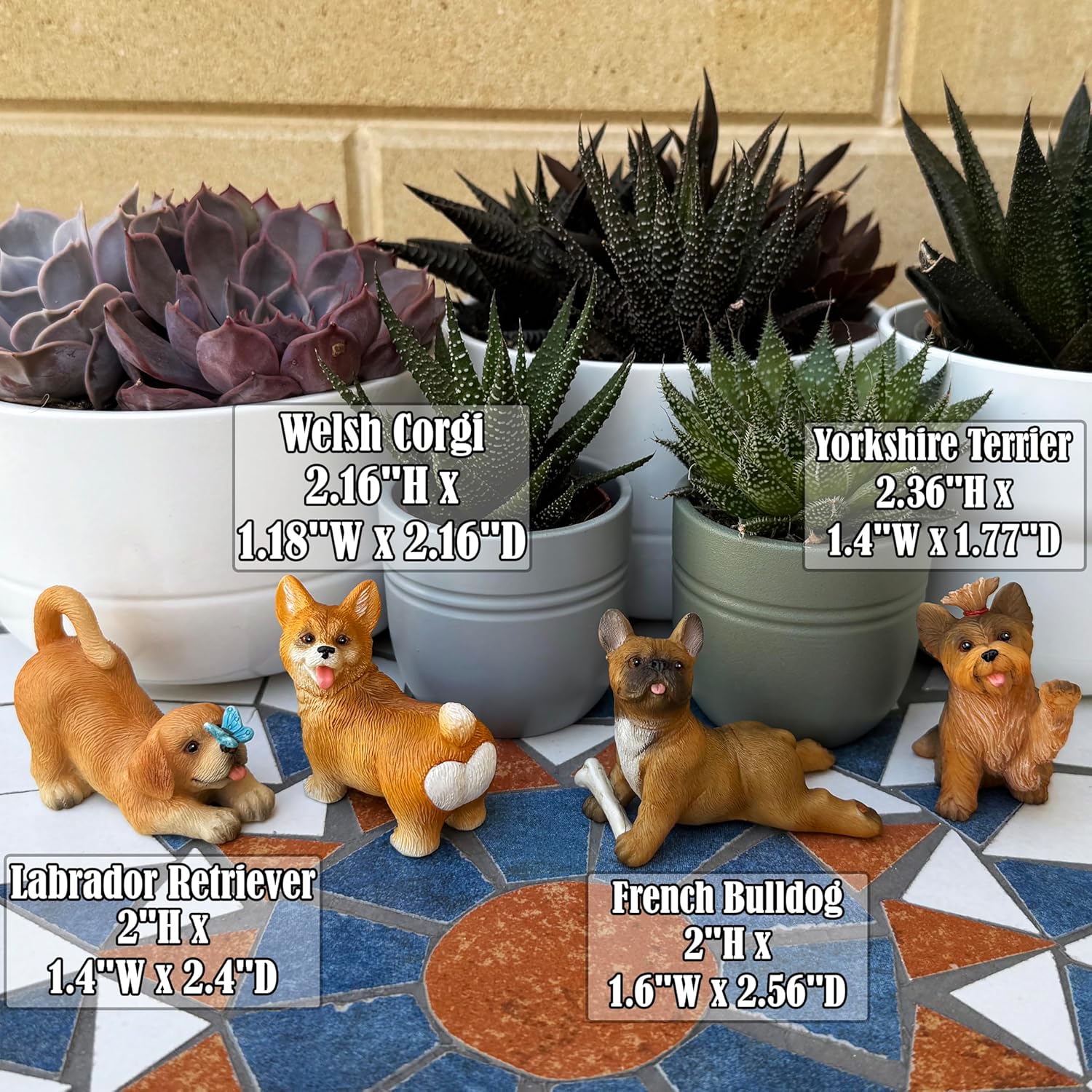 Mood Lab Funny Dog Figurines Set - Miniature Realistic Puppy Decor of 4 pcs - Mini Fairy Garden Decoration