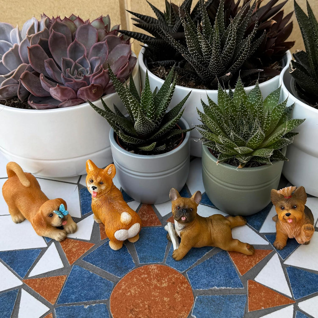Mood Lab Funny Dog Figurines Set - Miniature Realistic Puppy Decor of 4 pcs - Mini Fairy Garden Decoration