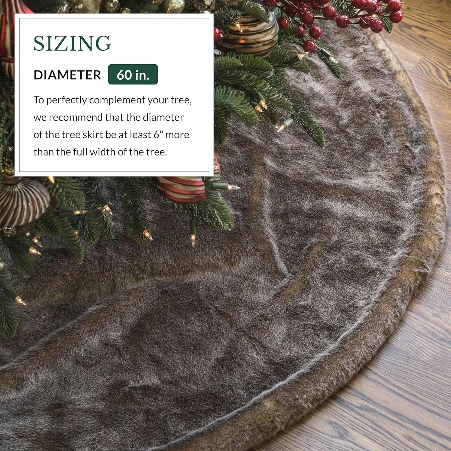 Balsam Hill Lodge Faux Fur Christmas Tree Skirt - Premium Rustic and Luxurious Fur Accents in Brown and Ivory for Tree Decor, Brown, 60"