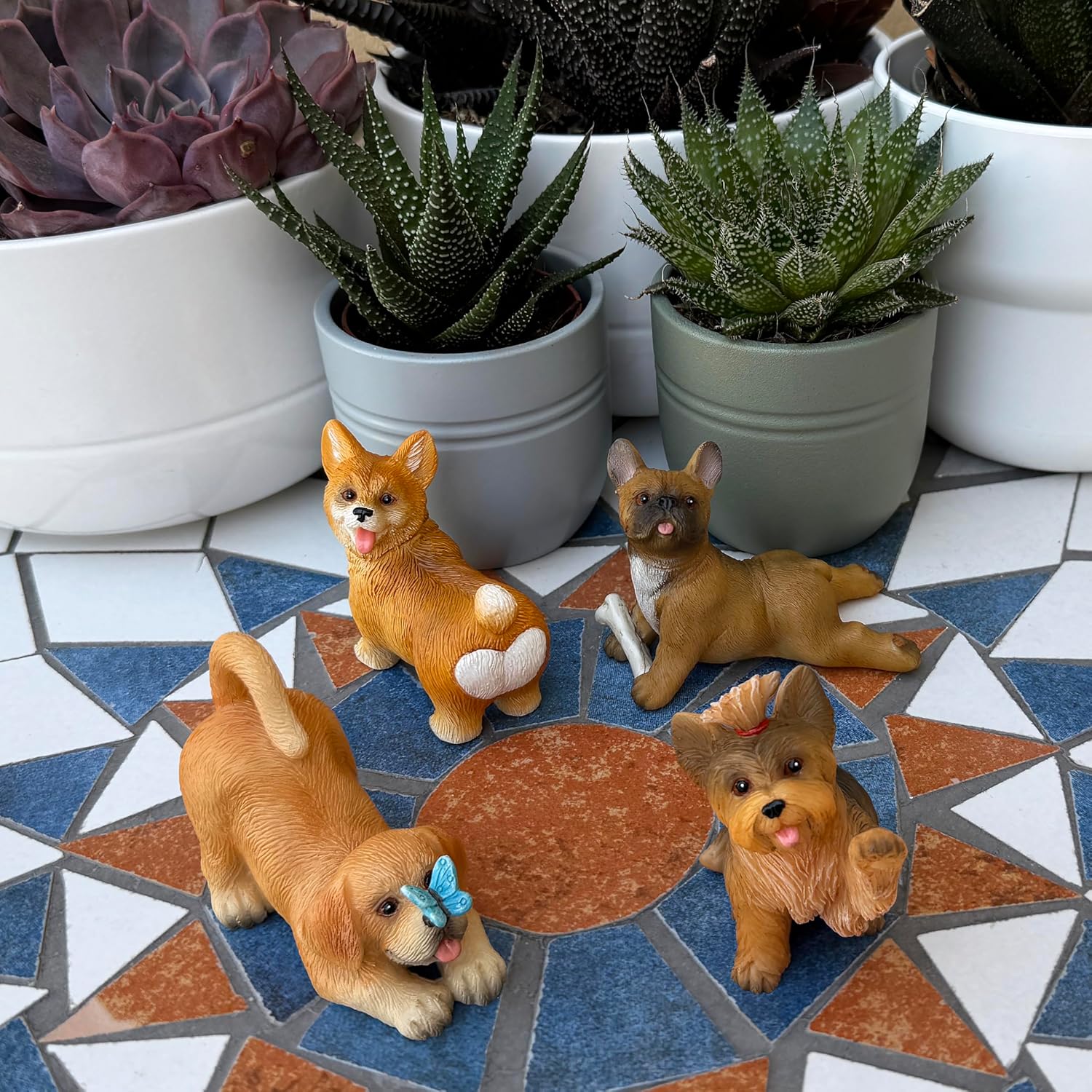 Mood Lab Funny Dog Figurines Set - Miniature Realistic Puppy Decor of 4 pcs - Mini Fairy Garden Decoration