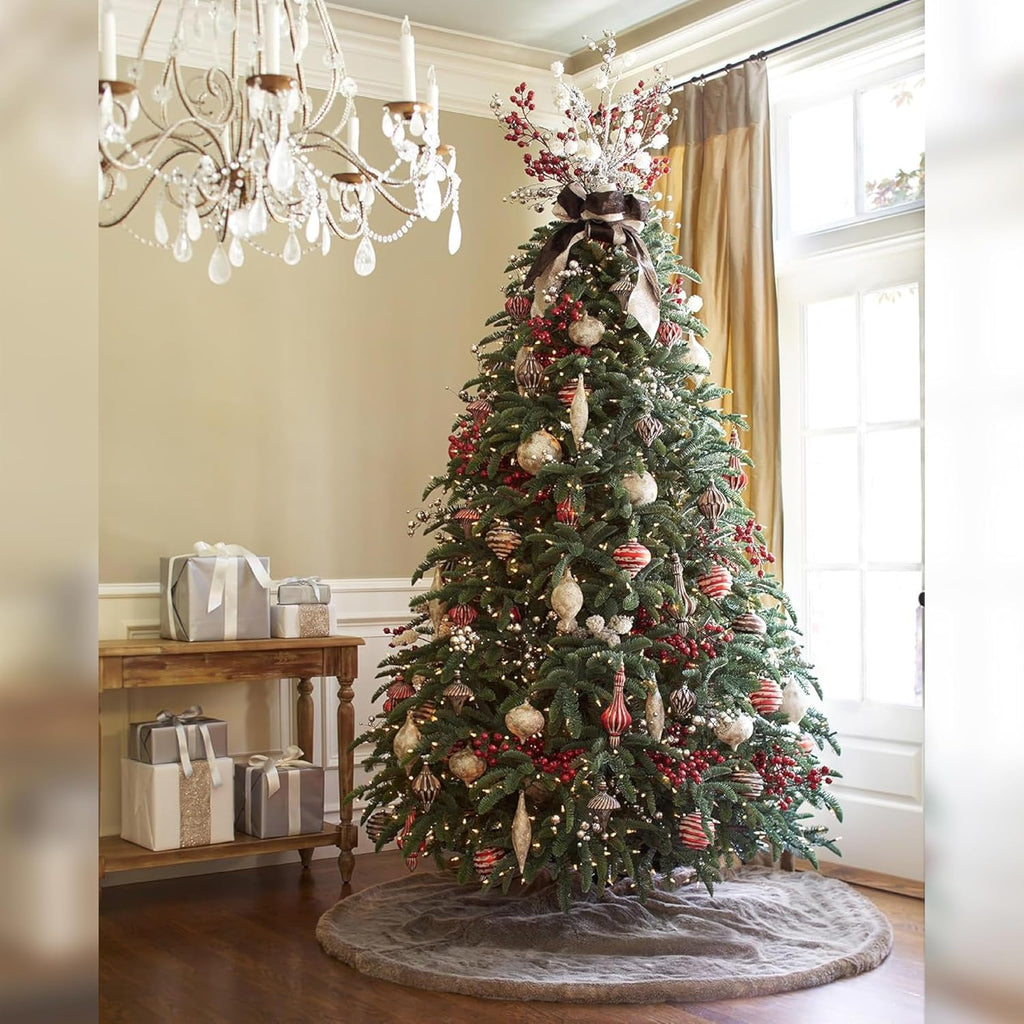 Balsam Hill Lodge Faux Fur Christmas Tree Skirt - Premium Rustic and Luxurious Fur Accents in Brown and Ivory for Tree Decor, Brown, 60"