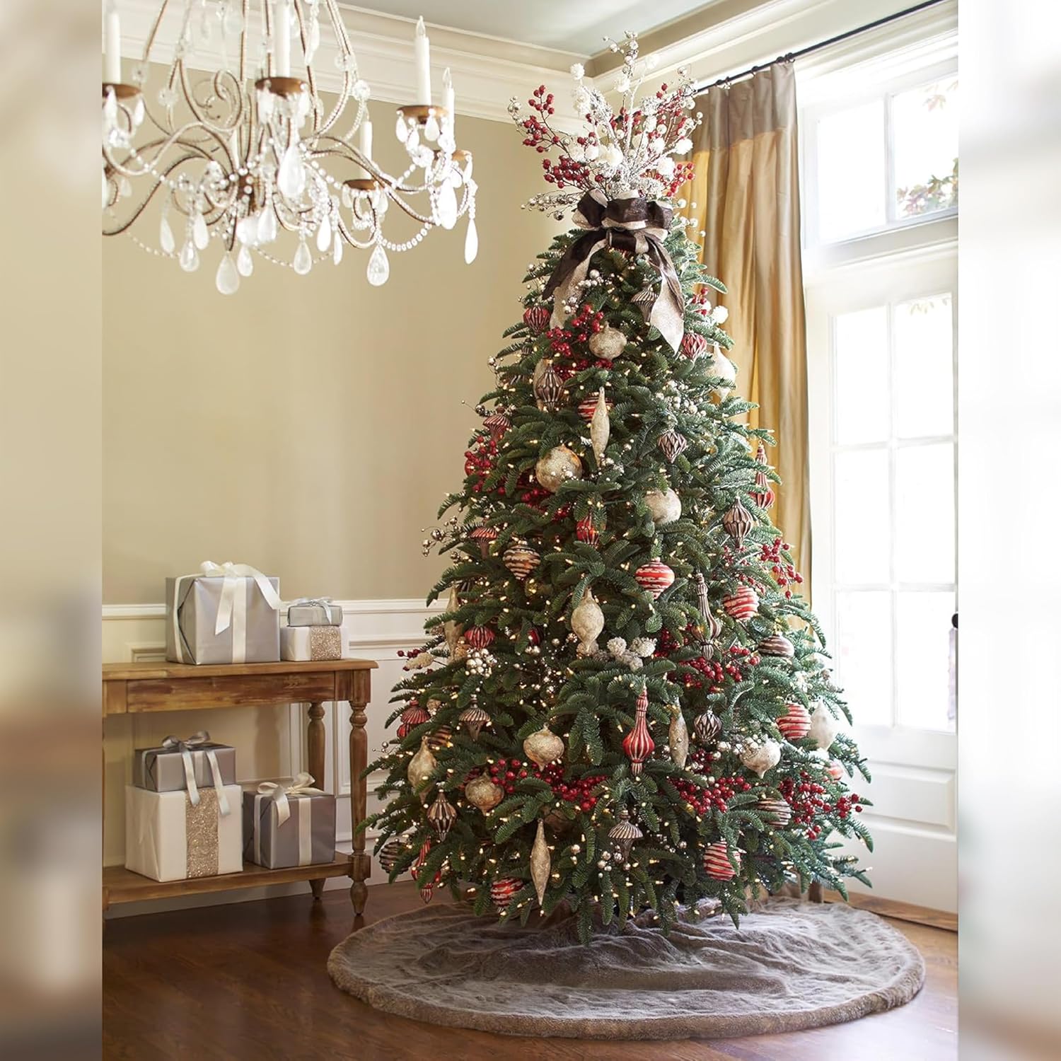 Balsam Hill Lodge Faux Fur Christmas Tree Skirt - Premium Rustic and Luxurious Fur Accents in Brown and Ivory for Tree Decor, Brown, 60"